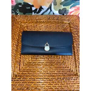 Michael Kors Black Leather Flap Wallet Gold Logo Snap Closure